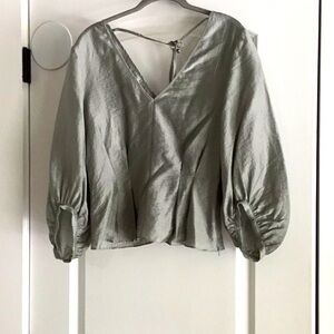 Club Monaco sage pleated peplum top S